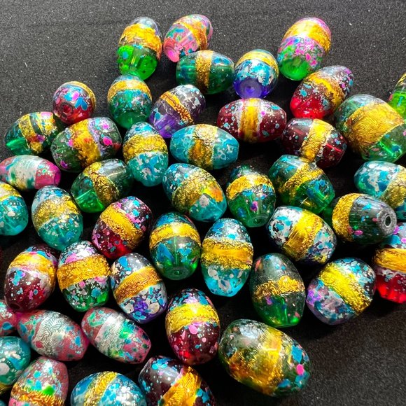 Other - NWOT📌 80 Glass Beads Oval Hand Painted  for Jewelry Making - Craft - Creative